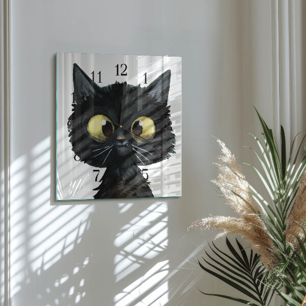 Square wall clock Black cat