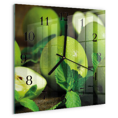 Square wall clock Green apples