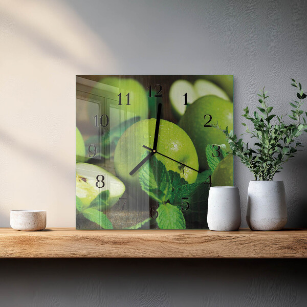 Square wall clock Green apples