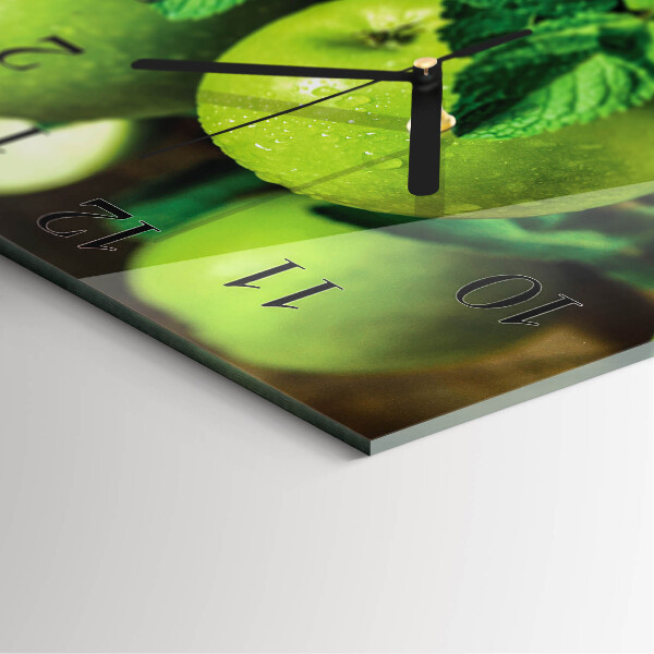 Square wall clock Green apples