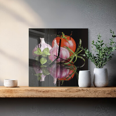 Square wall clock Tomato Garlic