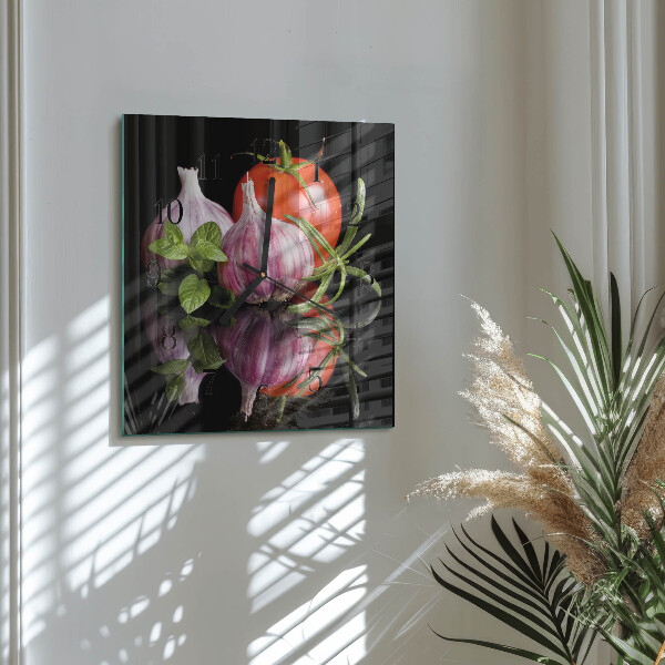 Square wall clock Tomato Garlic