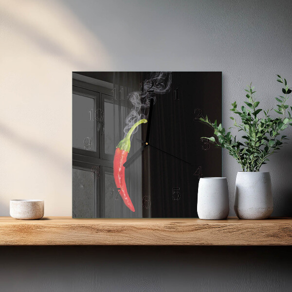 Square wall clock Chili pepper