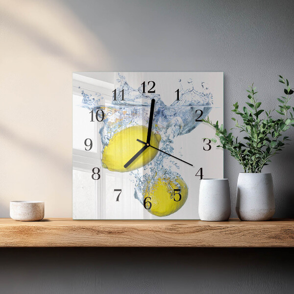 Square wall clock Lemons in water