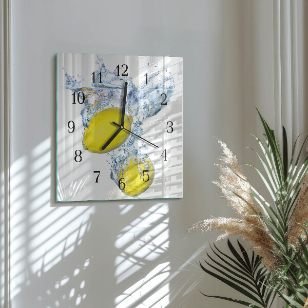 Square wall clock Lemons in water