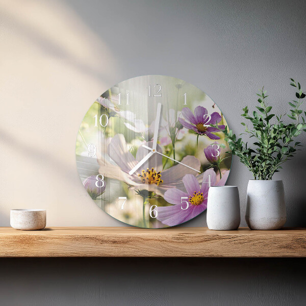 Round wall clock Cosmos Flowers
