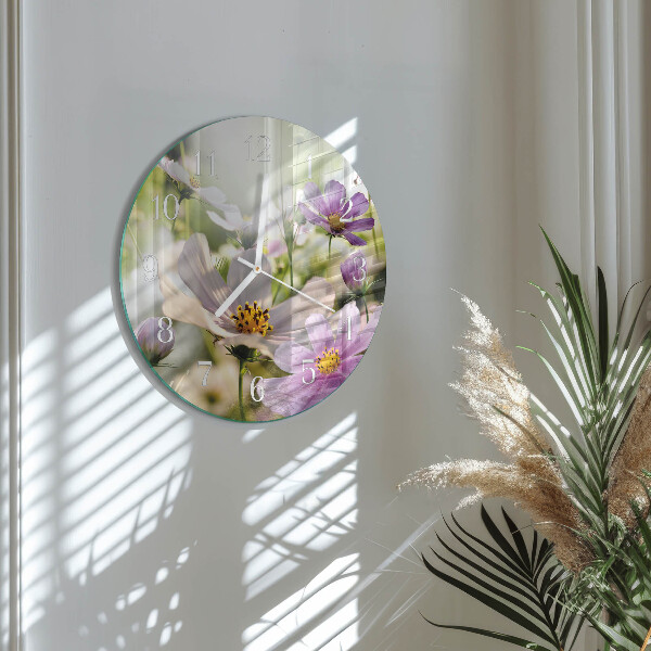 Round wall clock Cosmos Flowers
