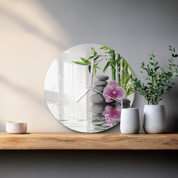 Round wall clock Orchid Stones