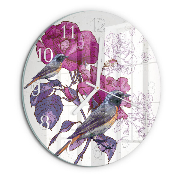 Round wall clock Birds Flowers