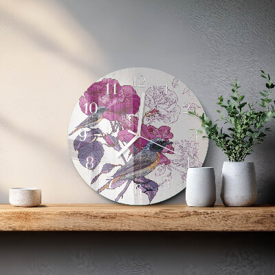 Round wall clock Birds Flowers