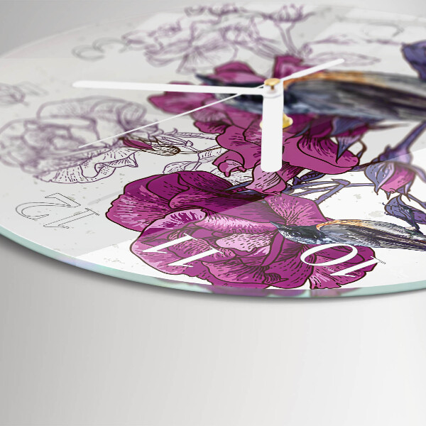 Round wall clock Birds Flowers