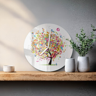 Round wall clock Colorful Tree