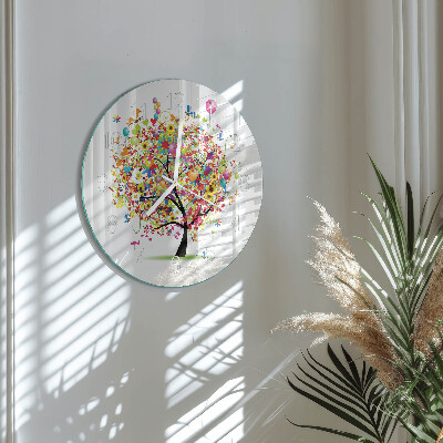 Round wall clock Colorful Tree