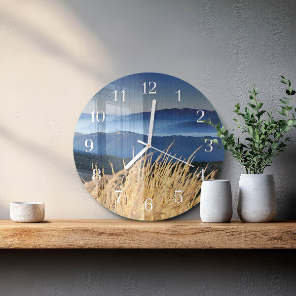 Round wall clock Mountains Grass