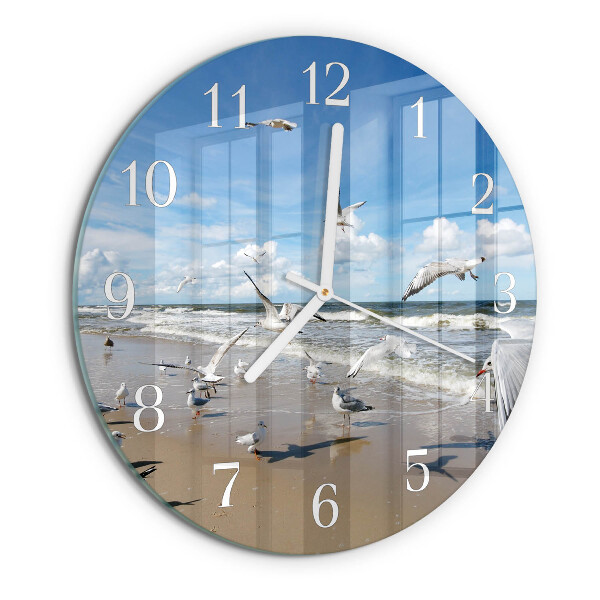 Round wall clock Seagulls on the Beach