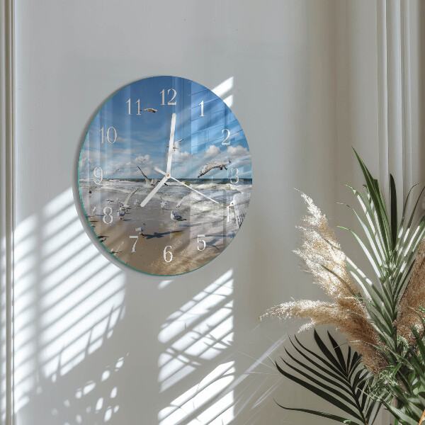 Round wall clock Seagulls on the Beach