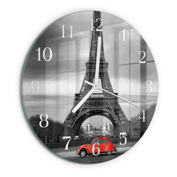Round wall clock Eiffel Tower car