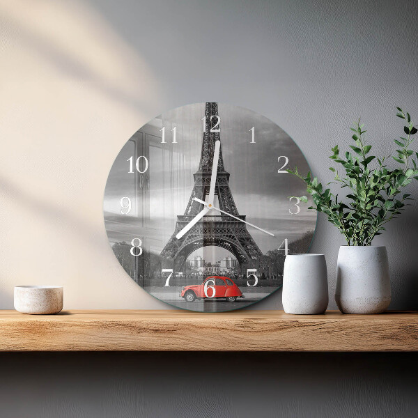 Round wall clock Eiffel Tower car