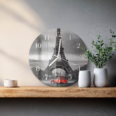 Round wall clock Eiffel Tower car
