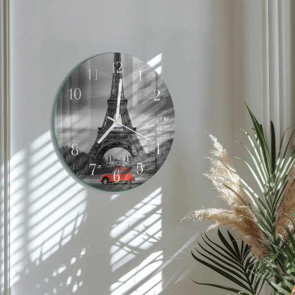 Round wall clock Eiffel Tower car