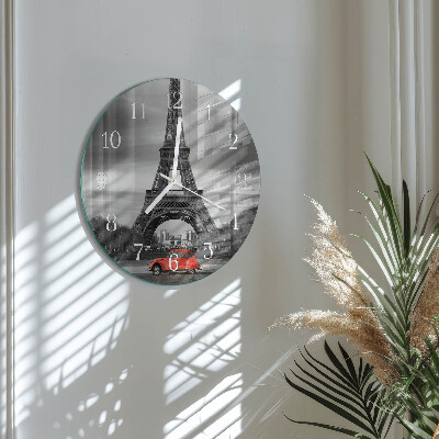 Round wall clock Eiffel Tower car
