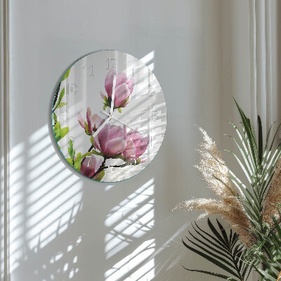 Round wall clock Magnolia Flower