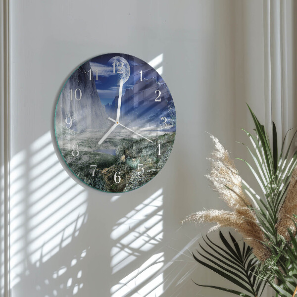 Round wall clock Mountains Moon