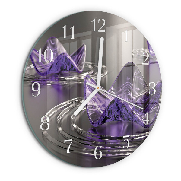Round wall clock Glass Flowers