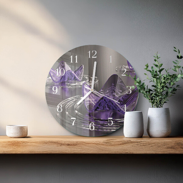 Round wall clock Glass Flowers