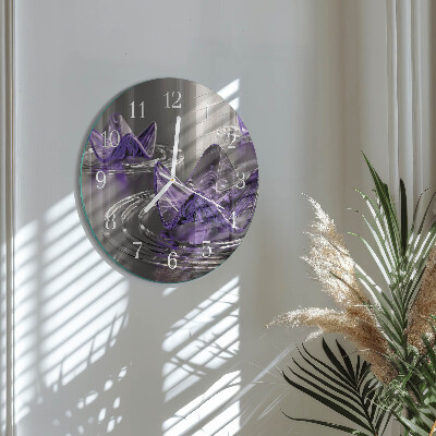 Round wall clock Glass Flowers