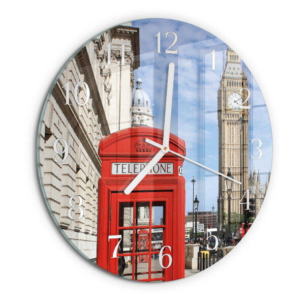 Round wall clock Red Telephone Booth