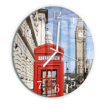 Round wall clock Red Telephone Booth