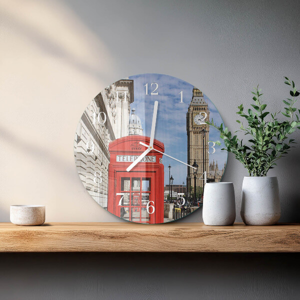 Round wall clock Red Telephone Booth