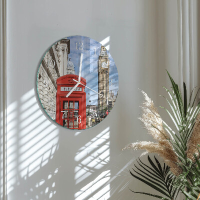Round wall clock Red Telephone Booth