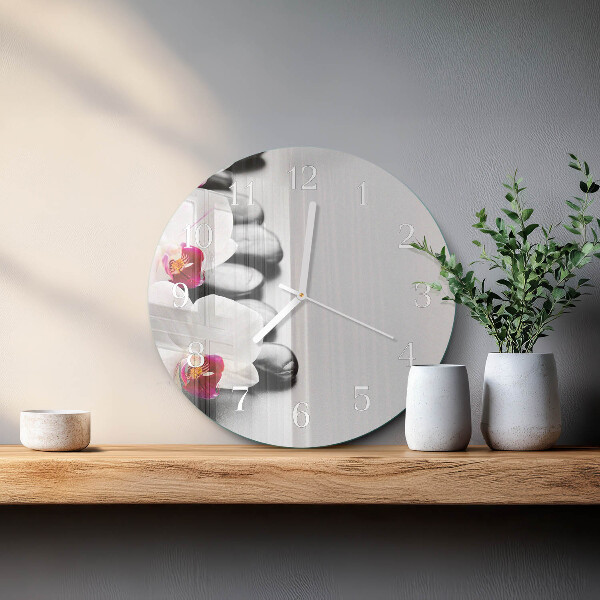 Round wall clock Orchid Stones