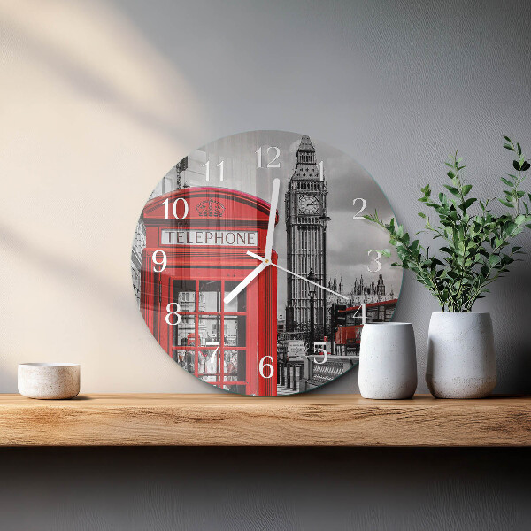 Round wall clock Red Telephone Booth