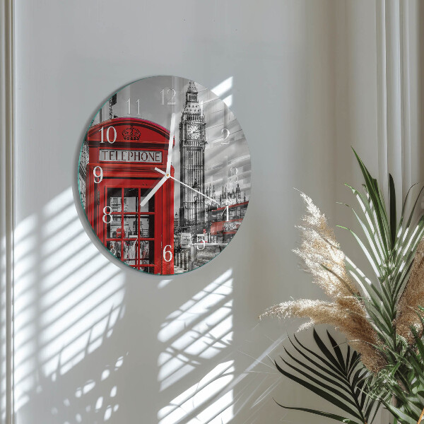 Round wall clock Red Telephone Booth