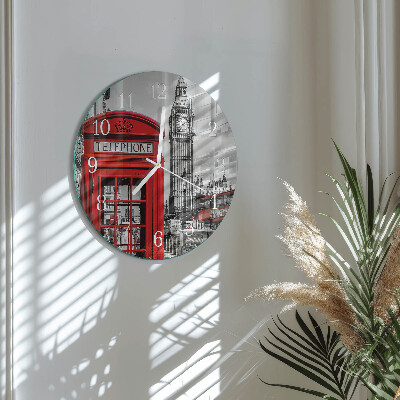 Round wall clock Red Telephone Booth