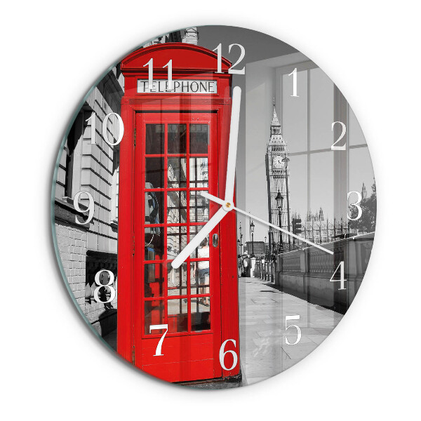 Round wall clock Red Telephone Booth
