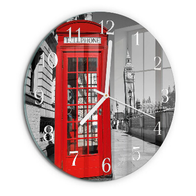 Round wall clock Red Telephone Booth