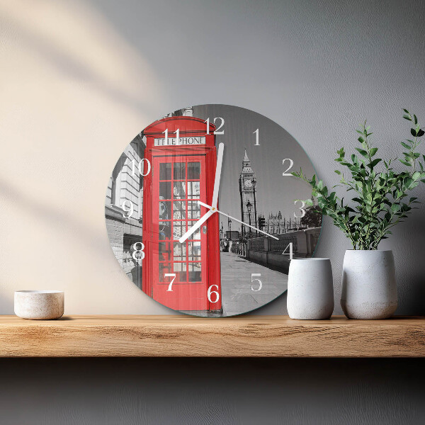 Round wall clock Red Telephone Booth
