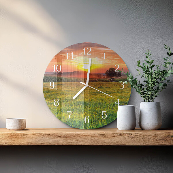 Round wall clock Landscape Meadow