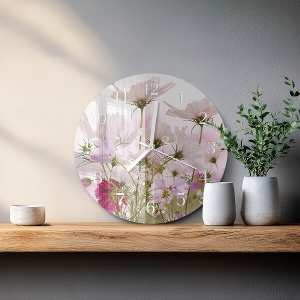 Round wall clock Cosmos Flowers