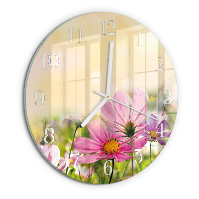 Round wall clock Cosmos Flowers