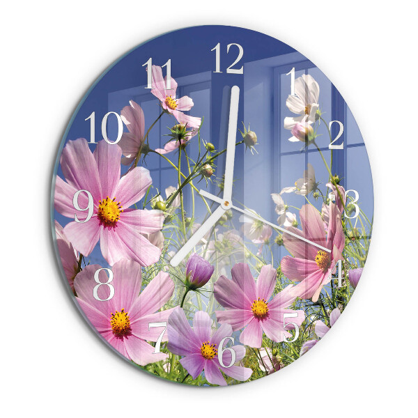 Round wall clock Cosmos Flowers