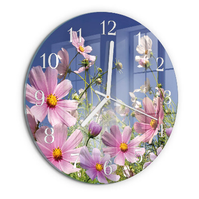 Round wall clock Cosmos Flowers