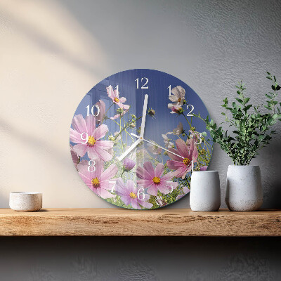 Round wall clock Cosmos Flowers