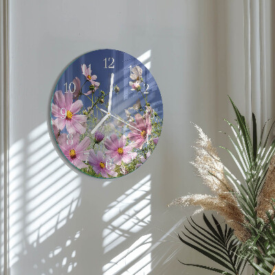 Round wall clock Cosmos Flowers