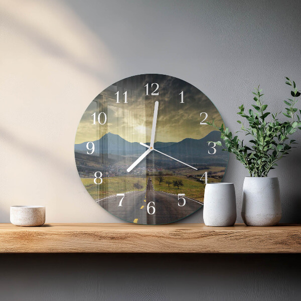 Round wall clock Path Mountains