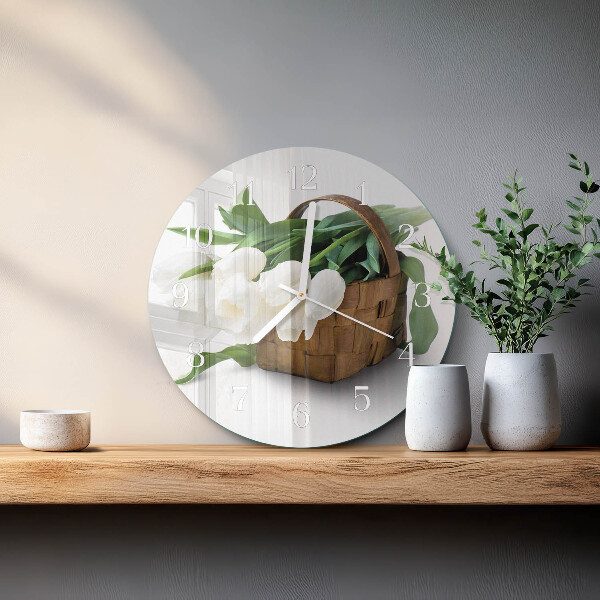 Round wall clock Basket of Tulips